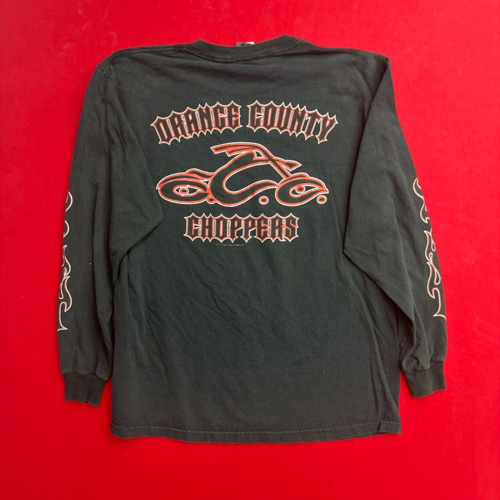 VTG Orange County Choppers Long Sleeve Shirt Mens Large‎ Black Y2K Biker Flame L